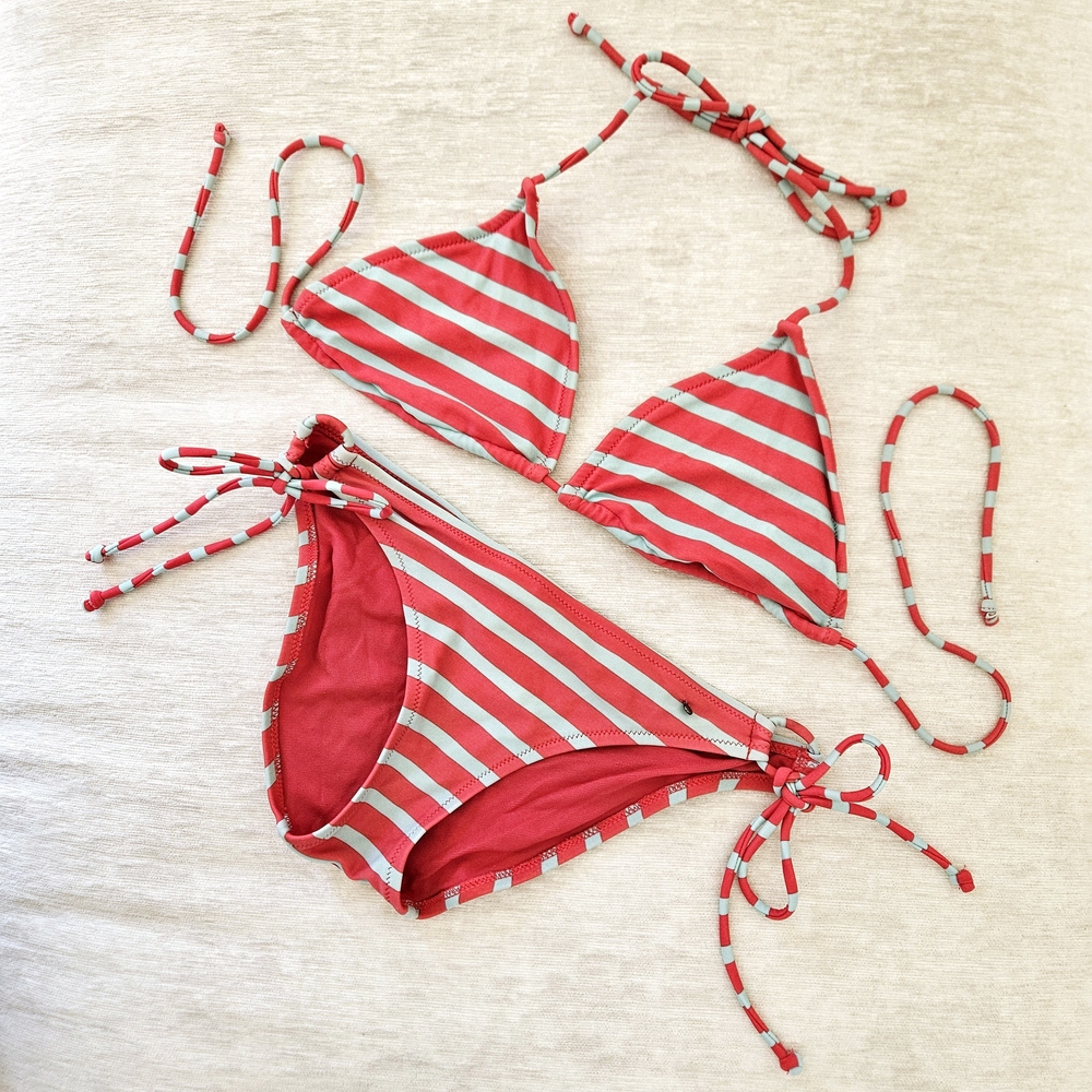 Pink & Light Blue Striped Bikini Set